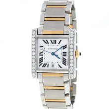 Cartier Tank Francaise 18k Yellow Gold Stainless Diamond Automatic Mens Watch