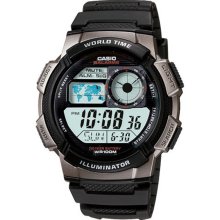 Casio AE1000W-1B Men's Gunmetal Plastic Rubber Strap World Time Illumi