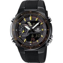 Casio Edifice Quartz Black/Yellow Dial Black Band - Men's Watch