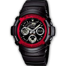 Casio G-Shock Aw-591-4Aer Analog And Digital Quartz Multifunction Sports Watch With Red Bezel, Stopwatch, Timer, Alarm, Time Zones And Black Rubber Strap