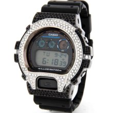 Casio G-Shock DW-6900G Iced Out Silver Black 2.5ct CZ Men's Watch