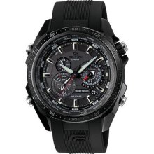 Casio Men's Black Stainless Steel Solar Edifice Black Label Chronograph World Time Analog Strap EQS500C-1A1