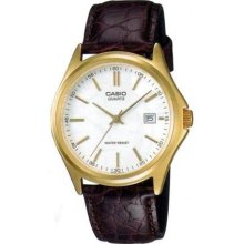 Casio Men's Core MTP1183Q-7A Brown Leather Quartz Watch with Whit ...