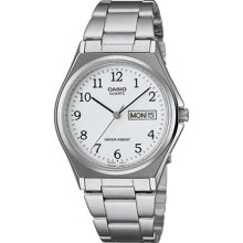 Casio Men's Core MTP1240D-7B Silver Stainless-Steel Quartz Watch with White Dial