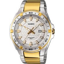 Casio Men's Core MTP1306SG-7AV Silver Stainless-Steel Quartz Watch with White Dial