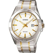 Casio Men's Core MTP1308SG-7AV Silver Stainless-Steel Quartz Watch with White Dial