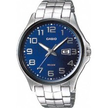 Casio Men's Core MTP1319BD-2AV Silver Stainless-Steel Quartz Watch with Blue Dial