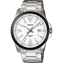 Casio Men's Core MTP1328BD-7AV Silver Stainless-Steel Quartz Watch with White Dial