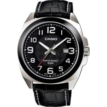 Casio Men's Core MTP1340L-1AV Black Leather Quartz Watch with Black Dial