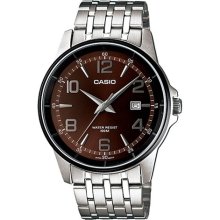 Casio Men's Core MTP1344AD-5A2V Silver Stainless-Steel Quartz Watch with Brown Dial