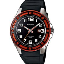 Casio Men's Core MTP1347-1AV Black Resin Quartz Watch with Orange ...
