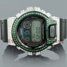 Casio White Green G-Shock Watch with Crystals