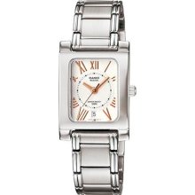 Casio Women's Core BEL100D-7A3V Silver Stainless-Steel Quartz Watch with White Dial