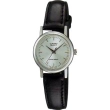 Casio Women's Core LTP1095E-7A Black Leather Quartz Watch with Silver Dial