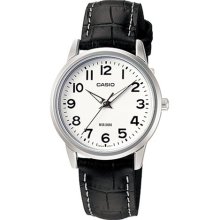 Casio Women's Core LTP1303L-7BV Black Leather Quartz Watch with White Dial