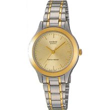 Casio Women's Gold Dial with Silver Band Watch - Casio LTP1128G-9A