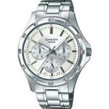 Casio Women's Quartz Watch With Silver Dial Analogue Display And Silver Stainless Steel Bracelet She-3801D-7Adr