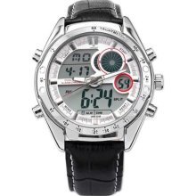 Cavennoni Lcd Stopwatch White Dial Black Leather Men Sport Wrist Watch Usts