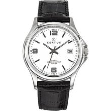 Certus Men's White Dial Leather Date Watch