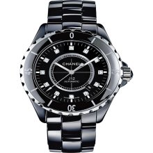 Chanel Women's J12 Jewelry Black & Diamonds Dial Watch H1626