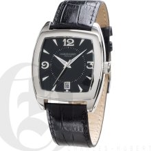 Charles Hubert Premium Mens Black Dial Watch with Black Genuine Leather Strap 3725-B