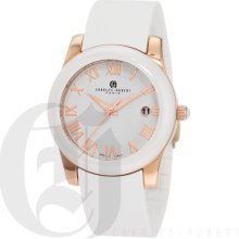 Charles-Hubert Women's Rose Gold-Plated Stainless Steel White Ceramic Bezel Quartz Watch 6888-WRG