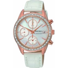 Chronograph Rose Gold Tone Stainless Steel Case Leather Bracelet Mothe