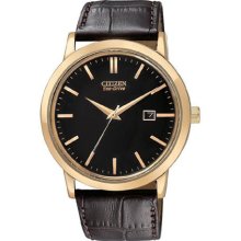 Citizen BM7193-07E Men's Eco-Drive Rose Gold Tone Black Dial Leather Strap Watch