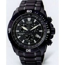 Citizen Eco Drive Men`s Black Rotating Bezel Chronograph Wr100 Watch