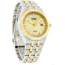 Citizen Eco-Drive Mens Corso Champagne Dial Date Two Tone Dress Watch BM6844-57P