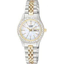 Citizen Eq0534-50d Ladies 2-tone Ss Quartz Watch-day/date-round Mop Dial-100%new