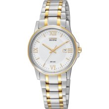 Citizen Ladies Eco-Drive Two Tone Stainless Steel Case and Bracelet White Dial Date Display EW1914-56A