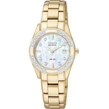 Citizen Ladies Gold Tone Regent Sapphire Eco-Drive Diamonds Mother Of Pearl Dial EW1822-52D