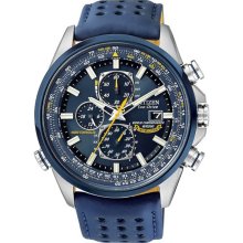 Citizen Men's Blue Angels World Chronograph Eco-Drive Radio Controlled Stainless Steel Case Leather Bracelet Blue Tone Dial AT8020-03L