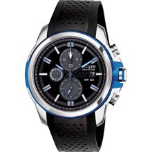 Citizen Men's Drive Chronograph Stainless Steel Case Rubber Bracelet Black Dial Date Display CA0421-04E