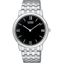 Citizen Mens Eco-drive Stiletto Black Dial Stainless Steel Case And Bracelet Wat