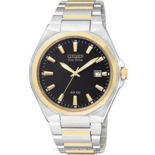 Citizen Mens Eco-Drive 100 Meter Watch - Two-Tone - Black Dial - Date BM6664-59E