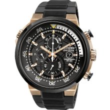 Citizen Mens Eco-Drive Endeavor Chronograph Stainless Watch - Black Rubber Strap - Black Dial - CA0448-08E