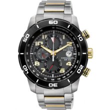 Citizen Men's Eco-Drive Chronograph Two Tone Stainless Steel Case and Bracelet Black Dial Date Display CA0469-59E