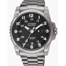 Citizen Men's Eco-Drive Titanium Case and Bracelet Black Dial Date Display BJ8070-51E