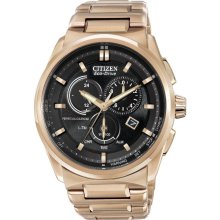 Citizen Mens Eco-Drive Perpetual Calendar Stainless Watch - Gold Bracelet - Black Dial - BL5483-55E