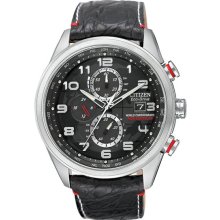 Citizen Men's LIMITED EDITION Eco-Drive Radio Controlled Chronograph Stainless Steel Case Black Dial Leather Strap AT8030-18F