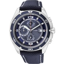 Citizen Men's Quartz Chronograph AN3440-02L Blue Nylon Quartz Watch with Blue Dial