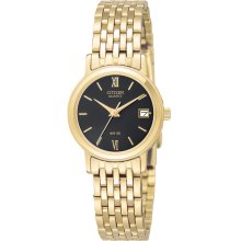 Citizen Quartz Womens Analog Stainless Watch - Gold Bracelet - Black Dial - EU2502-51E