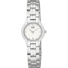 Citizen Quartz Womens Crystal Analog Stainless Watch - Silver Bracelet - White Dial - EK1160-51A