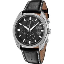 Citizen Watches Men's Eco-Drive Chronograph Black Genuine Leather Blac