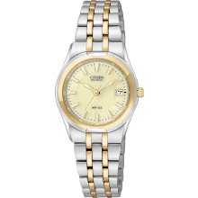 Citizen Womens Eco-Drive Corso Stainless Watch - Silver Bracelet - Gold Dial - EW0944-51P