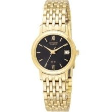 Citizen Womens Gold, Black Dial Watch Eu2502-51e W' Date