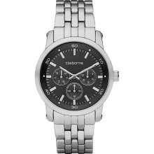 Claiborne Mens Black & Silvertone Multifunction Wa