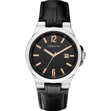 Claiborne Mens Black Leather Strap Watch